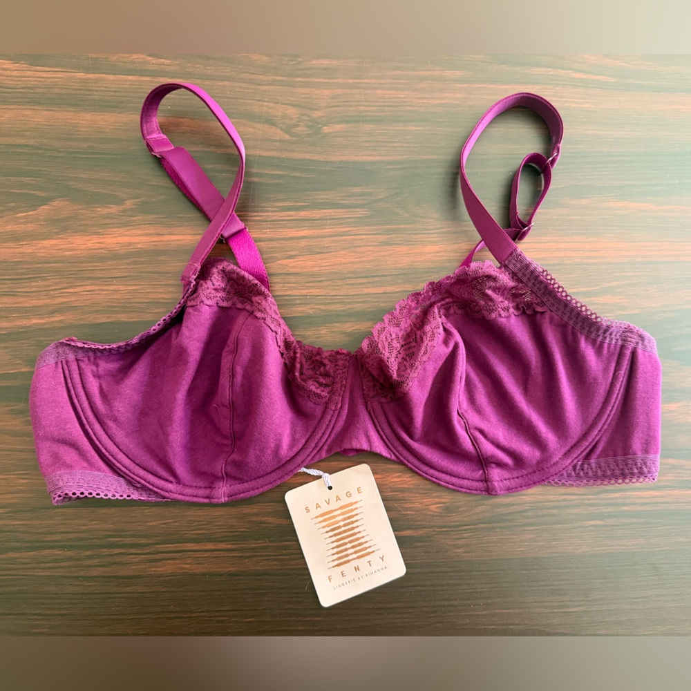 NWT Savage X Fenty Comfy Stretch Cotton Underwire Bra Burgundy 38 DD